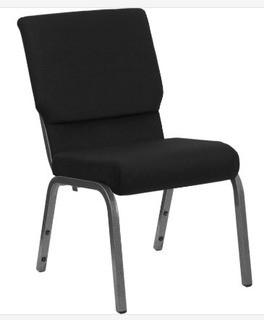 Flash Furniture (XU-CH-60096-BK-SV-GG) HERCULES Series Black Stacking Church Chair / Silver Frame - 6 pcs