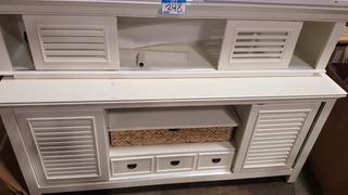 Media Storage Cabinet - White w Shelves, Drawers, & Sliding Storage 
