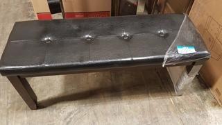 Bench w Black Leather Seat & Brown Oak Legs - 16.5"x47"