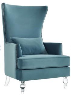 Bristol Sea Blue Velvet Chair with Lucite Legs