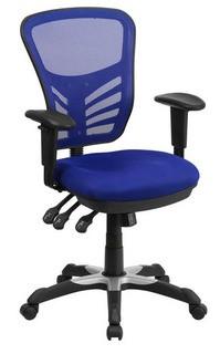 Mid-Back Blue Mesh Multifunction Executive Swivel Chair with Adjustable Arms