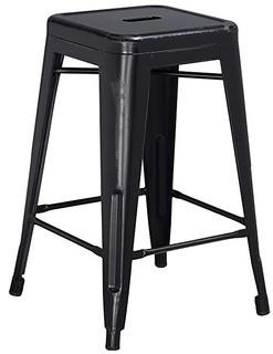 Flash Furniture 24'' High Backless Distressed Black Metal Indoor-Outdoor Counter Height Stool - 4 pcs