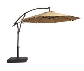 11 ft. Solar Offset Patio Umbrella in Caf?