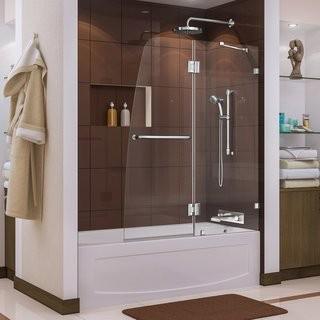 DreamLine Aqua Lux 48-inch x 58-inch Semi-Frameless Pivot Tub/Shower Door in Chrome with Handle (SHDR-3348588-01)