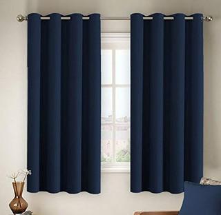 Flamingo P Solid Ring Top Room Darkening Window Curtains/Drapes - 63 Inch / True Navy / 2 pcs