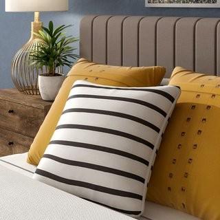 Mercury Row Carnell Mini Stripe Cotton Throw Pillow Cover (MCRW4906_22108306) White/Navy / 1 pcs
