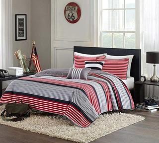 Intelligent Design Paul Coverlet Set (INTD1371_14825342_20296581) - Twin / Red, White, Black
