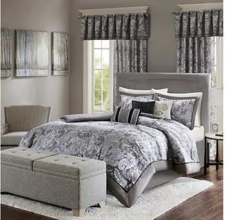 Madison Park 7 pcs Elsa Queen Comforter Set Charcoal (675716946920)