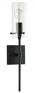 Linea di Liara Effimero One-Light Wall Vanity Corridor Sconce Lamp, Black with Clear Glass Cylinder LL-WL31-BLK