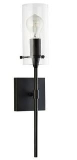 Linea di Liara Effimero One-Light Wall Vanity Corridor Sconce Lamp, Black with Clear Glass Cylinder LL-WL31-BLK