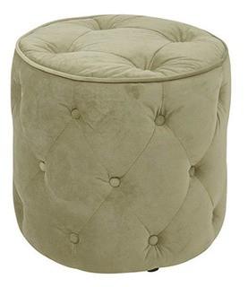 Avenue Six Curves Tufted Round Ottoman with Espresso Finish Solid Wood Legs, Spring Green Velvet Fabric