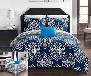 Chic Home Design Murano 4 pcs Reversible Duvet Cover Set (DSO066) - Queen / Blue Patterned