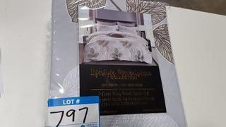 Lifestyle Marketplace 3 pcs Duvet Cover Set - King / Leaf Pattern Grey