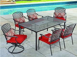 Hampton Bay King's Square 7-Piece Patio Dining Set with Red Cushions (1001025219) - NO TABLE