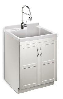 GLACIER BAY Deluxe All in One 28-inch 2-Door Laundry Cabinet with ABS Basin and Dual Spray Faucet