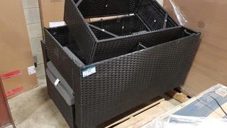 Black Wicker L-Shape Patio Sofa w Coffee Table