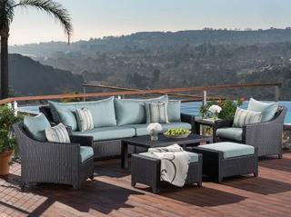 RST Brands All-Weather Wicker Patio Sofa and 2 Club Chairs with Cushions and Side Table