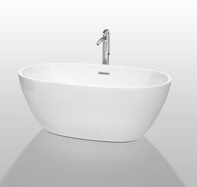 Juno 59" Soaking Bathtub w Polished Chrome Drain and Overflow Trim (WC-BTK1561-59) - White