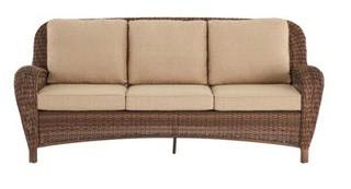 Hampton Bay Beacon Park Steel Wicker Outdoor Sofa with Toffee Cushions (302217401)