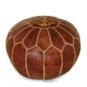 Ikram Design Round Moroccan Leather Pouf Brown - PF020