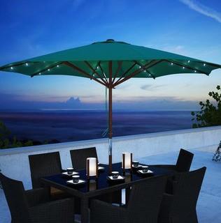 CorLiving PZT-734-U 8.5 ft Patio Umbrella with Solar Power LED Lights - Red