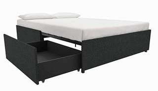 Dorel - Blk - Faux Leather - Queen Platform Frame with Storage - 