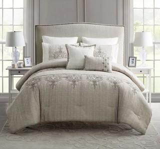 VCNY Grace Embroidered Comforter Set - Tan - Queen