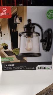 Globe Electric Charlie LED Outdoor Wall Sconce, Oil Rubbed Bronze Finish, Clear Seeded Glass Shade, LED Bulb Included