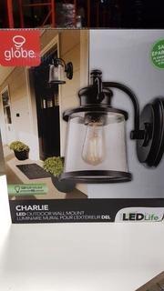 Globe Electric Charlie LED Outdoor Wall Sconce, Oil Rubbed Bronze Finish, Clear Seeded Glass Shade, LED Bulb Included