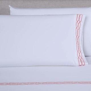 Affluence 600 Thread Count 100% Cotton Embroidered Pillowcase Sets - Greek Key Pattern (Standard/Queen Pillowcase Set, White/Spa Blue)