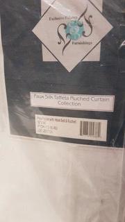 Exclusive Fabrics Furnishings Faux Silk Taffeta Ruched Curtain w Pole Pockets, Hooked Belt & Ruched - Silver / 50x96" 