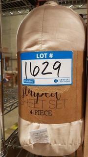 Striped 4 Piece Sheet Set - Queen / Beige 