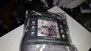 Mangolia Collection Velvet Plush Slip Cover (GB 38066) - Armchair / Grey, White Pattern