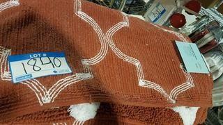 Plush Bath Rug w Anti Skid Back - 24"x 63.5" / Red-Orange, White Pattern