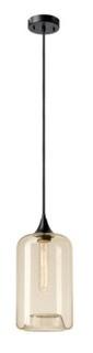 Globe Electric Ariana 1-Light Matte Black and Cylinder Amber Glass Pendant