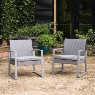 Lot 2 - Grey Wicker Patio Chairs with Cushions 