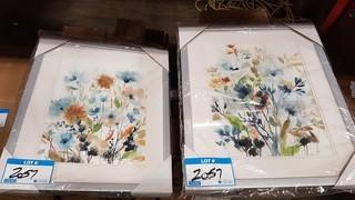 Lot of 2 Flower Framed Prints  - 16" x 19" Each 