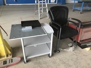 Lot of Asst. Office Chairs, Side Table, Keyboard Holders, Fans, Artificial Plants, Side Chairs,*NEW* Leather Task Chair etc.