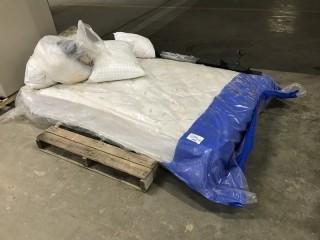 Lot of Pillow Top Mattress, Bed Frame, Pillows, etc.