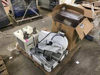 Lot of Asst. Juice Machines and Globe Meat Slicer