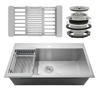 AKDY 18" Drop-In Top Mount Stainless Steel Single Bowl Kitchen Sink w/ Adjustable Tray and Drain Strainer Kit (KS0097)