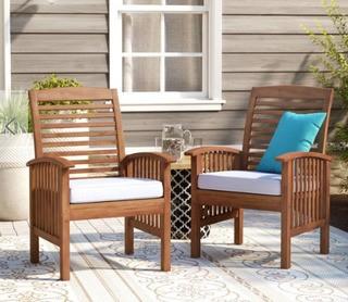 Darby Home Co Widmer Patio Dining Chair with Cushion (DRBC5733_19186196) -2 Piece / Brown