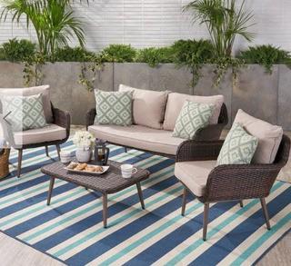 Ivy Bronx Frankfort Outdoor Rattan Sofa Set with Cushions (IVYX1695) - Multi Brown / Light Beige