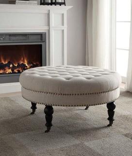 Linon Home Round Tufted Ottoman (420057VTAN01U)