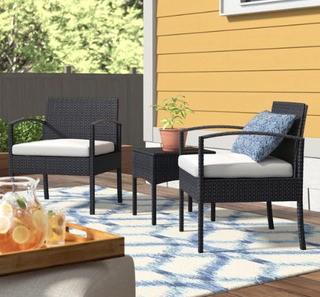 Wrought Studio Howze 3 Piece Conversation Set with Cushions (VKGL2477_15993247)