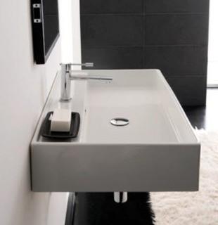 Scarabeo by Nameeks Teorema Ceramic 24 Wall Mount Bathroom Sink with Overflow" (SBE1298) - Wht