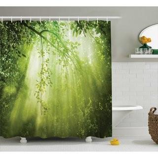 Erbern Designs Fay Shine Sunbeams Woodland Shower Curtain 69"W x 84"L