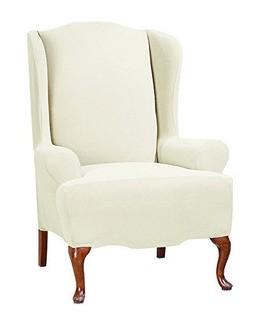 Surefit Wing Chair Slipcover Stretch Morgan - Ivory