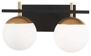 Alluria - 2 Light Bath P1352-618 George Kovacs? 2 Light Bath in Weathered Black Finish with Gold Accents with Etched Opal Glass