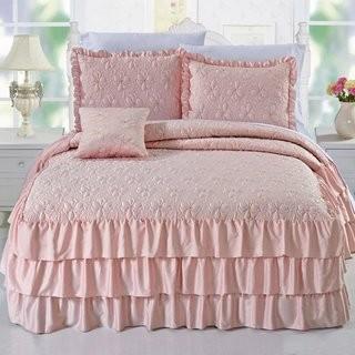 August Grove Reinhart Ruffle Matte Satin 4 Piece Coverlet Set (AGTG2726_23859404_23859406) - Chocolate / King